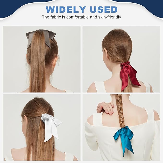 1 Piece Silk Bow Scrunchies for Hair-100% Pure Mulberry 22 Momme Silk Hair Tie, Elastic Ponytail Holder, Elegant Soft Bow Hair Ties Band for Women Hair Care, Multiple Colours (Blackish Green)