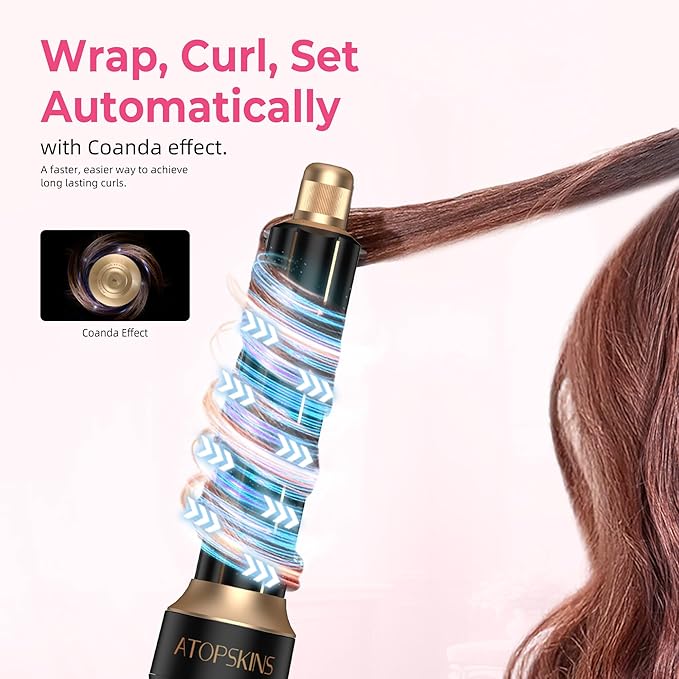 6 in 1 Air Styler Magic Hair Dryer Brush, Negative Ionic Blow Dryer Brush & 3 Heat Settings, Detachable Auto Curling & Straightening Volumizing, Frizz-Free Styling, Salon to Home Use (A-Black)