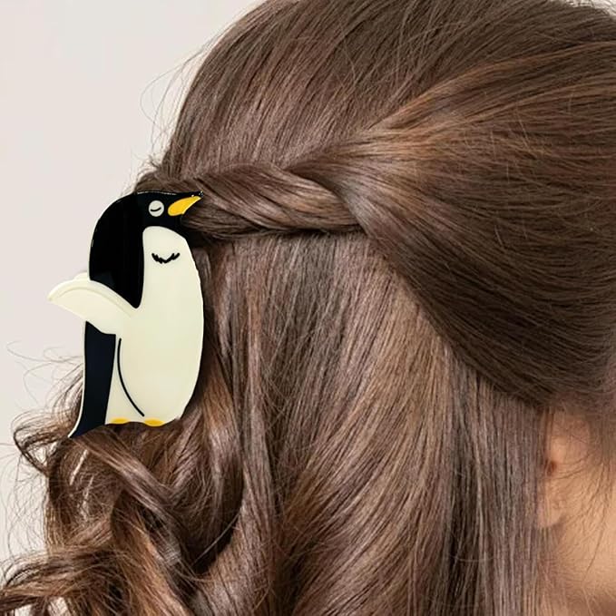 Penguin Hair Clips Winter Hair Claw Clips Cute Strong Hold Penguin Hair Claw Non-slip Animal Jaw Clip White Black Hair Barrettes Christmas Holiday Winter Hair Accessories for Women Hair Decoration