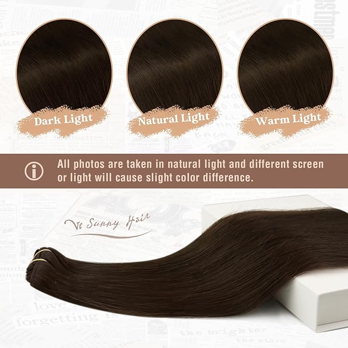 Ve Sunny Human Hair Clip in Extensions Real Hair Extensions Clip in Human Hair Dark Brown Clip in Hair Extensions 16 Inch 120g