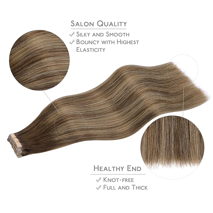 WENNALIFE Tape in Hair Extensions Human Hair, 20pcs 14 inch 50g Balayage Chocolate Brown to Honey Blonde Remy Tape Hair Extensions Real Human Hair Tape Extensions Coloured Hair Extensions