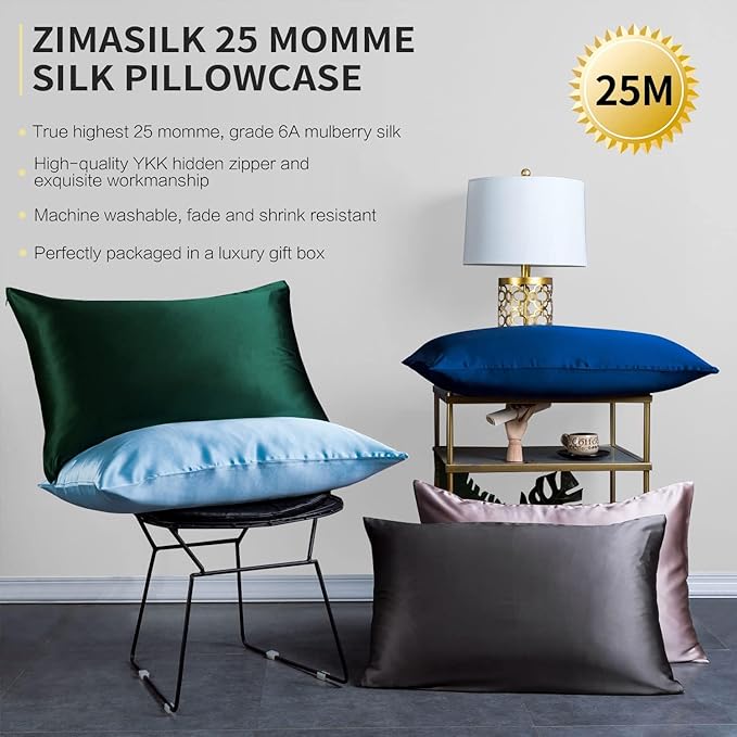 ZIMASILK 25 Momme 100% Pure Mulberry Silk Pillowcase for Hair and Skin Care, Highest Grade 6A Pillow Cases for Women, Long-Lasting Durablity, Gift for Women Men, 1Pc (Queen 20"x30", Black)