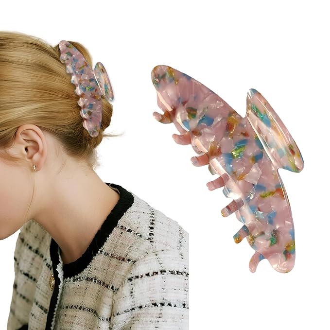 French Hair Claw Clips for Women Grils,4 Inch Strong Hold No Slip Grip Accessories Acetate Material,Not Easily Damaged,Thick or Thin Hair (Pink & Blue)