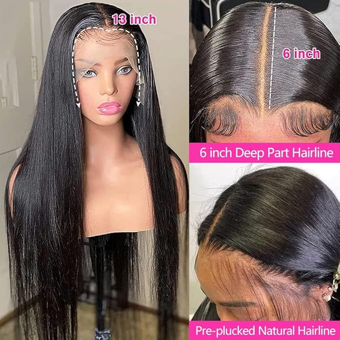 Lemoda 13x6 Straight Lace Front Wigs Human Hair 180% Density 13x6 HD Transparent Lace Front Wig Pre Plucked 15A Brazilian Virgin Glueless Human Hair Wigs for Women 28 Inch
