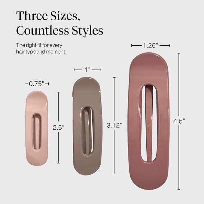 Kitsch Flat Claw Clips for Women - Strong Grip, Comfortable Design | Durable Plastic, Glossy Finish | Lay Down Claw Clip | For All Hair Types | Ideal Gifts for Women - Terracotta, 3pcs
