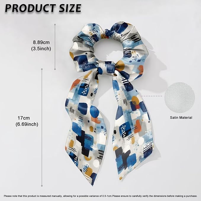 Abstract Art Hair Scarf Scrunchies for Women Pack of 2 Geometry Elastic Hair Band with Ribbon Soft Knotted Scrunchy Fashion Accessories