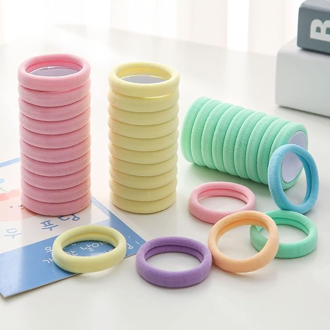 100 Pcs Thick Seamless Spring Hair Ties, Ponytail Holders Hair Accessories No Damage for Thick Hair Christmas Gift(Spring Colors)