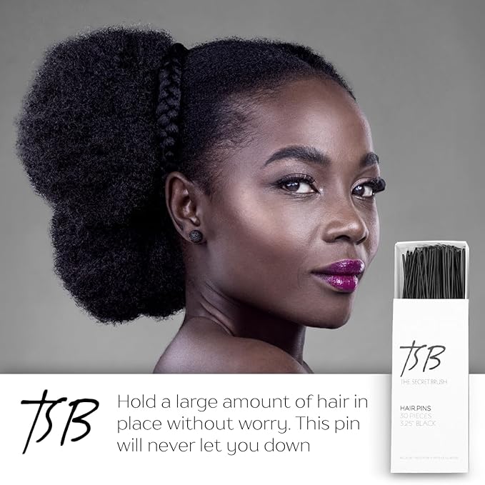 TSB Fura No.1 Professional Black Jumbo Hair Pins Set of 30-3.25 inches, 3x Retention, Vintage Style - Ideal for Weddings & Fashion Events - Comfortable, Non-Slip & Strong Hold