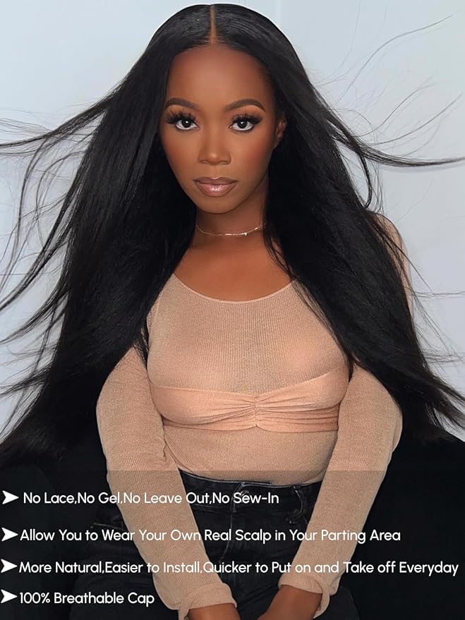 YIROO EasiContour V Part Wigs Human Hair Yaki Straight Human Hair Wigs No Leave Out Glueless Upgraded U Part Wigs for Women V Shape Clip in Vpart Wig No Sew in No Glue Beginner Friendly 24 inch