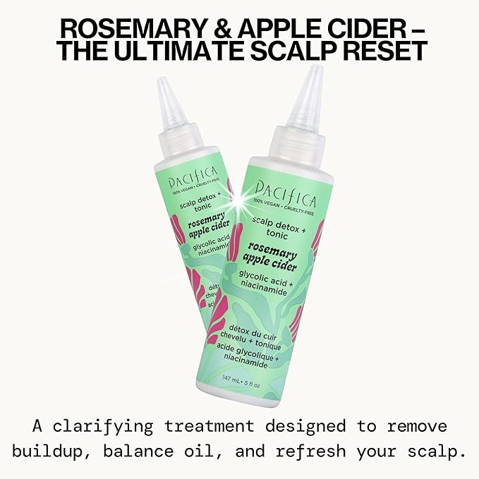 Pacifica Scalp Detox Tonic – Rosemary Apple Cider Scalp Exfoliator, Apple Cider Vinger Hair Rinse w/ Salicylic Acid for Clarifying Build Up, Vegan Treatment and Pre Shampoo Cleanser - 5 oz