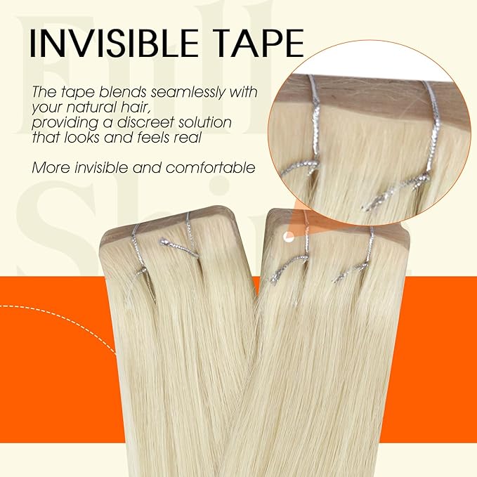 Full Shine Injection Tape in Hair Extensions Color 60 Blonde Injected Tape in Extensions Human Hair 18Inch Remy Invisible Seamless Intact Skin Weft 50Gram Natural Straight for Women 20Pcs