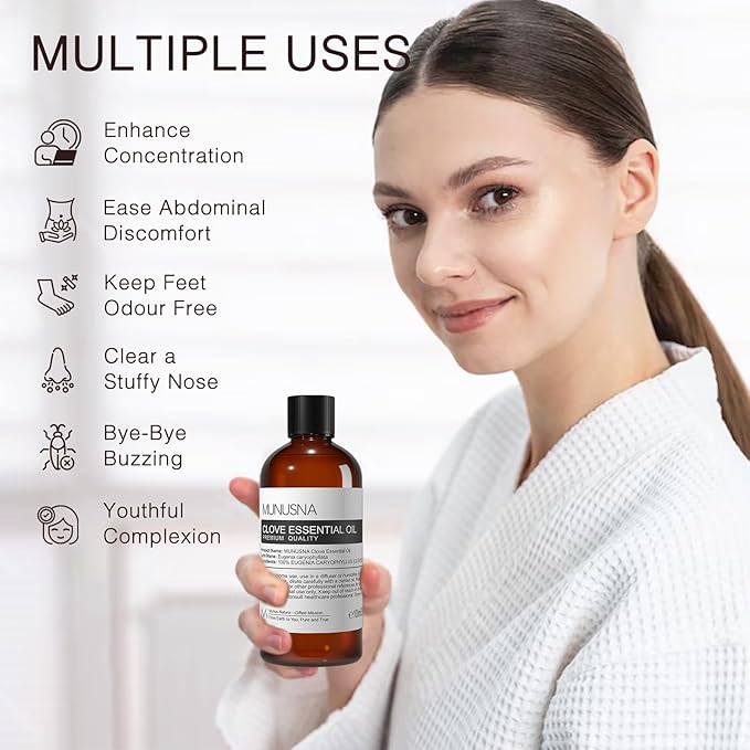 Clove Essential Oil, 100% Pure and Natural Clove Oil for Skin Care, Aromatherapy, Diffuser, DIY Clean Spray, Soap and Candle Making, 100ML
