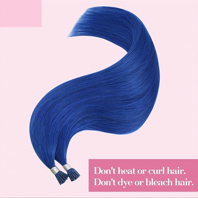 YoungSee I Tip Hair Extensions Human Hair Blue Itip Hair Extensions Real Human Hair Colored 14 Inch I-Tip Extension Pre Bonded Hair-Extensions I Tip Softness for DIY 40s 25g