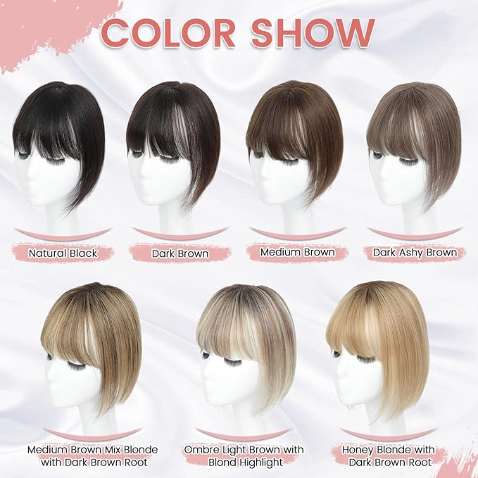 YAMI Hair Toppers for Women Real Human Hair Toppers for Women with Thinning Hair Topper with Bangs and All Hand-woven Swiss Base (Natural Black)