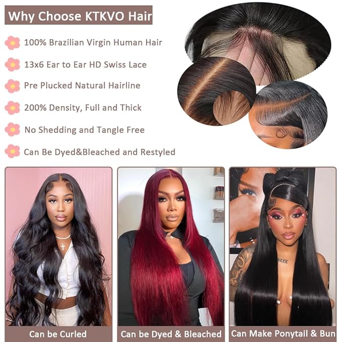 26 Inch 13x6 Lace Front Wigs Human Hair 200 Density HD Full Frontal Lace Straight Wigs Human Hair Pre Plucked with Baby Hair Wigs for Women