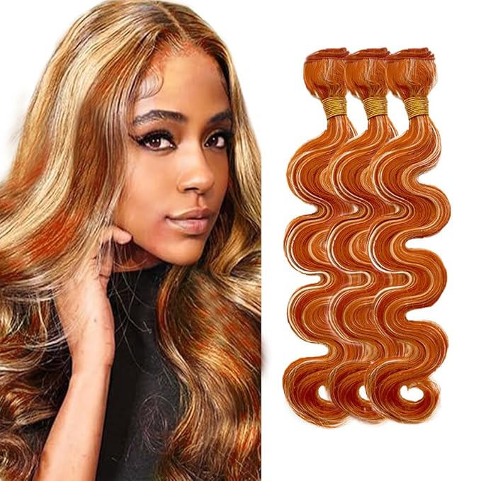 24 26 28 Inch Color 350 Bundles Human Hair Highlight Ginger Orange Bundles Brazilian Virgin Remy Hair Extensions Double Weft 2 Tone Orange and Blonde Bundle Hair Weave