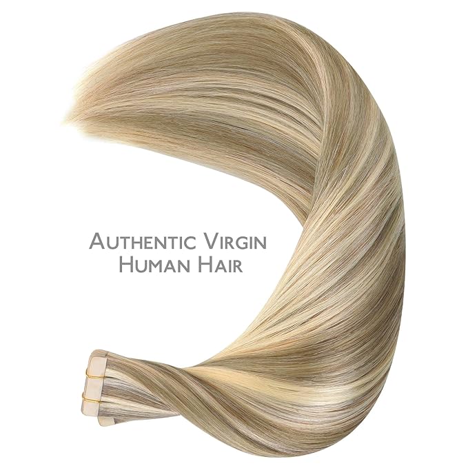 WENNALIFE Tape in Hair Extensions Human Hair, 40pcs 60g 10 inch Ash Brown with Platinum Blonde Highlights Hair Extensions Real Human Hair Straight Tape in Extensions Invisible Human Hair Extensions