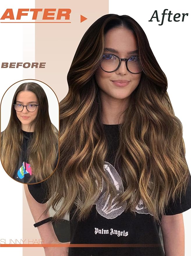 Sunny Hair Tape in Hair Extensions Human Hair, 18 Inch 40Pcs Remy Tape in Extensions Black Balayage Brown Ombre Ash Blonde Hair Extensions Tape in 100g