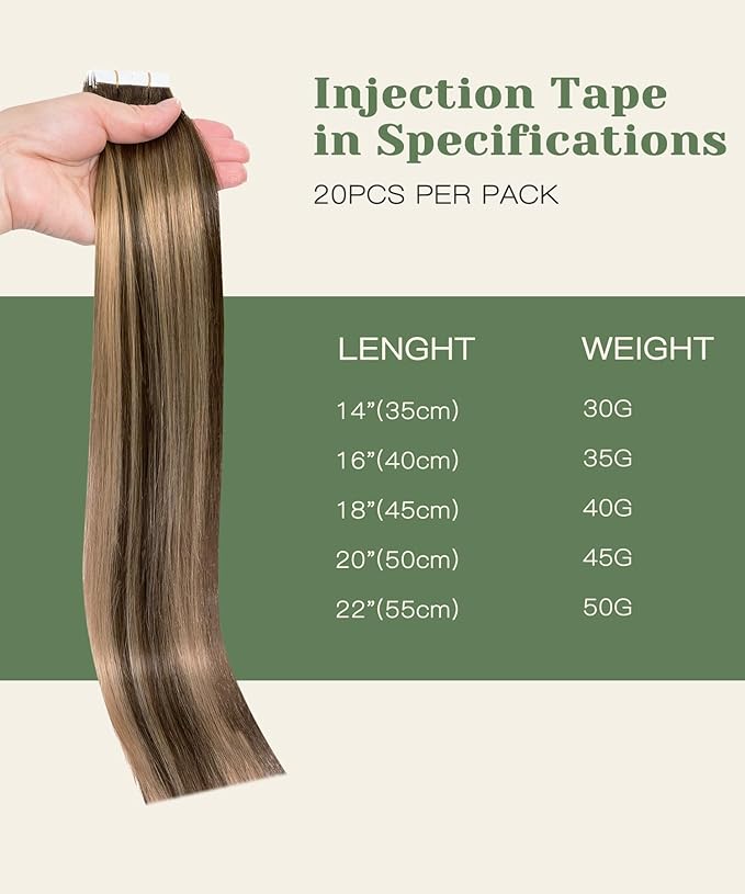 SURNEL Invisible Tape in Hair Extensions 22Inch Chocolate Brown to Caramel Blonde Seamless Injected Tape in Extensions Human Hair 20Pcs 50g(#4274,22)