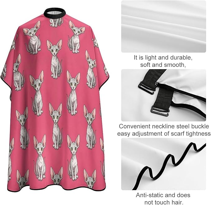 Extra Long Salon Cape, Sitting Sphynx Cat Pink Dyeing Salon Apron Shampoo Cutting Household Capes Wrap for Hair Salon