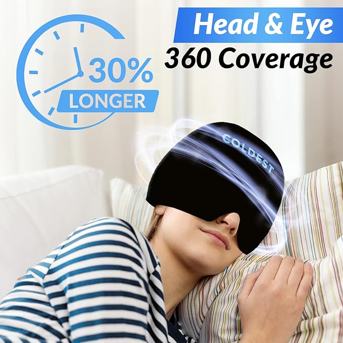 Coldest Gel Ice Headache Migraine Face Relief Hat, Cold Therapy Migraine Relief Cap Migraine Ice Head Wrap Ice Pack Mask, Cold Compress Headache Relief Cap