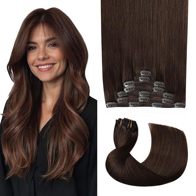 Pro2.0 Remy Clip in Extensions Real Human Hair Color #4 Chocolate Brown Remy Clip in Hair Extensions Real Human Hair 18inch 120g Thick 7pcs Seamless Double Weft for Women（#4-18inch）