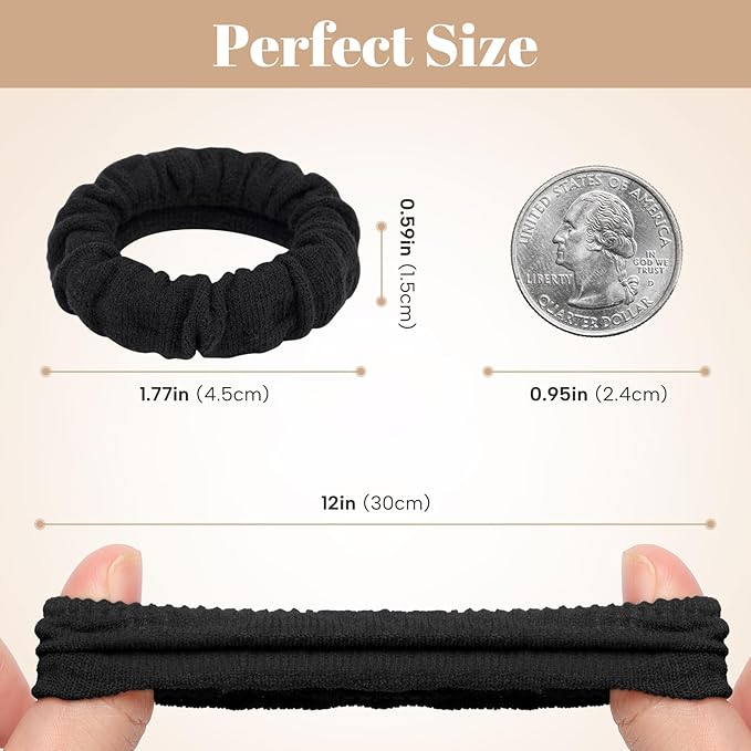 WantGor Hair Ties, Women 10PCS Hair Bands No Damage Elastic Scrunchies Seamless Ponytail Holders Hair Accessories Head Bands for Women's Thick Thin Hair (Black)