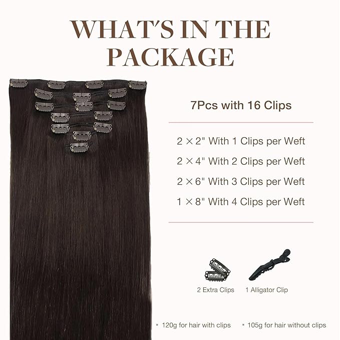 GOO GOO Clip in Hair Extensions Real Human Hair, Remy Human Hair Extensions Clip ins for Women, Natural Human Hair, 20inch 160g 7Pcs, #2A Light Brown
