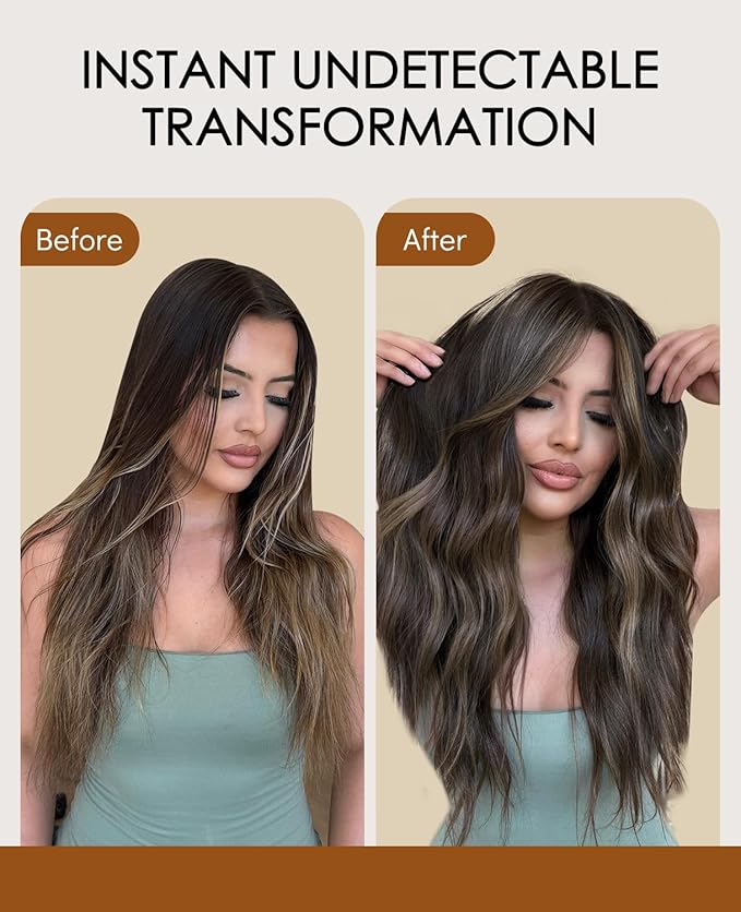 VINBAO Invisi Edge Tape in Extensions Human Hair Balayage Darkest Brown to Medium Brown Ombre Injected Tape in Hair Extensions Invisible 45g 20pcs 16inch #2/6/2