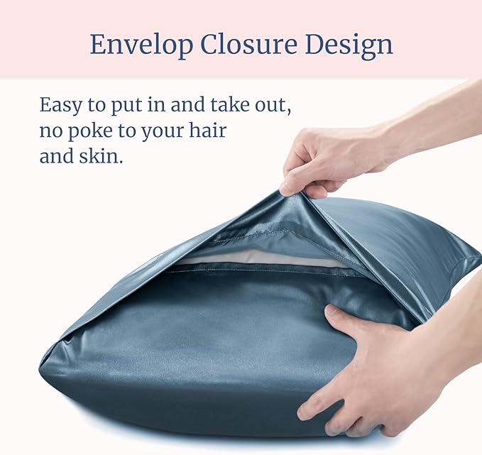 BEDELITE Satin Pillowcase for Hair and Skin, Super Soft and Cooling Similar to Silk Pillow Cases 2 Pack with Envelope Closure, Gift for Women Men(20"x30" Queen Size, Bluesteel)