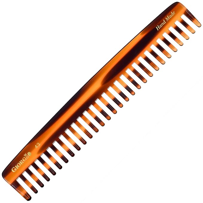 o G43 Large Hair Detangling Comb, Wide Teeth for Thick Curly Wavy Hair. Long Hairs Detangler Comb For Wet and Dry. Handmade large tooth comb, Saw-Cut, Hand Polished, Tortoise Shell (7.25")