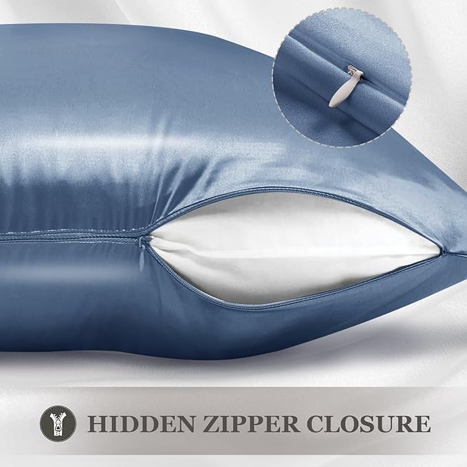 Adubor 100% Silk Pillowcase - Mulberry Silk Pillow Cases, 23 Momme 6A Grade Fibers, Silk Pillow Case for Hair and Skin Health, with Hidden Zipper (Standard 20''×26'', Gray Blue, 1PC)