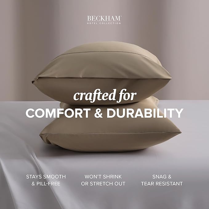 Beckham Hotel Collection Cooling Pillowcases for Hot Sleepers, Standard/Queen Size Set of 2, Cool Bedding, Envelope Closure, Silky Soft, Breathable, Moisture-Wicking, Sand
