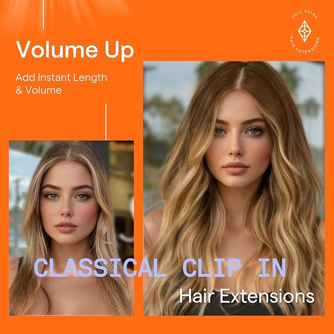 Full Shine Clip in Hair Extensions Real Human Hair Balayage Double Weft Clip in Extensions Straight Remy Hair Extensions Medium Brown Ombre Blonde Short Natural Human Hair 12 Inch 7 Pcs 95 G