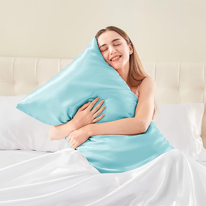 BEDELITE Satin Body Pillow Cover 2 Pack, Super Soft and Cooling Body Pillow Pillowcase for Hair and Skin, Breathable Silky Full Long Pillowcase Cover(20"x54", Blue)