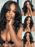 KLAIYI Loose Body Wave Pre Everything Glueless 13x4Lace Front Wig Human Hair Drawstring Precut Lace Pre Plucked Bleached Bye Bye Knots 3S Ready to Wear and Go Wig with Face Framing Curtain Bang 24Inch