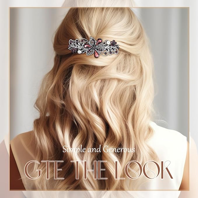 Geyoga 6 Pieces Vintage Hair Barrettes for Women Retro Flower French Pearl Crystal Rhinestones Clips Hair Pins for Women Styling Accessories(Delicate Style)