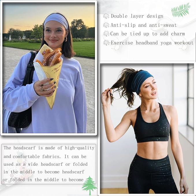 Wide Headbands for Women Large Turban Headband Boho Accessories 6 Packs Non Slip Headbands for Workout Yoga Sports Exercise Sweatbands Summer Accessories Elastic Bands