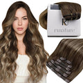 RUNATURE Balayage Clip in Hair Extensions Real Human Hair, Straight Hair Extensions Clip Ins, Double Weft Thick Remy Hair, Natural Looking, No Splits, 14 Inch 120g 7pcs #4/27/4 Brown Ombre