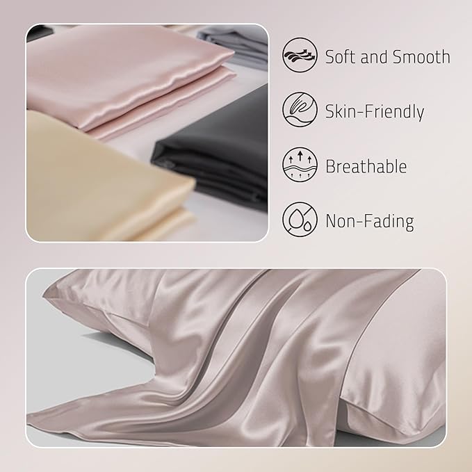 Mulberry Silk Pillowcase for Hair and Skin Prevent Acne Pillowcase Both Sides Real Silk Pillowcases Organic Silk Pillowcase with Hidden Zipper, Apricot Grey, Standard (20"×26")