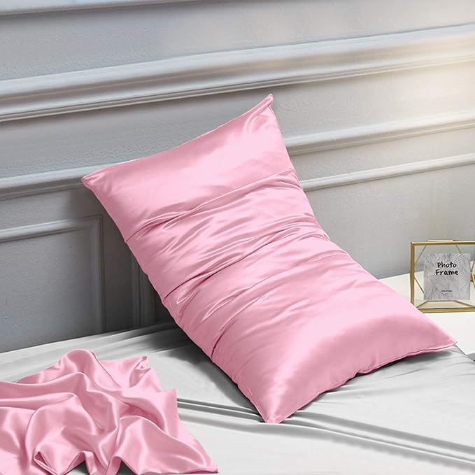 NTBAY 12 Pack Satin Queen Pillowcases for Hair and Skin, Luxurious and Silky Pillow Cases with Envelope Closure, 20 x 30 Inches, Pink
