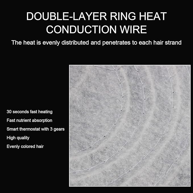Hair Steamer Thermal Heat Cap, Heating Cap for Deep Conditioning Scalp Treatment Spa Hot Head Care Tool Portable 3 Gears Temperature Control Protection Detachable Electric for Home Salon Use