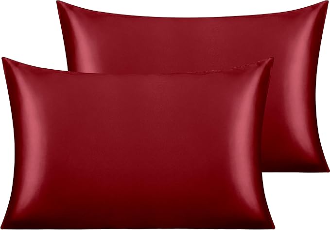 NTBAY 2 Pack Satin Queen Pillowcases for Hair and Skin, Luxurious and Silky Pillow Cases with Envelope Closure, 20x30 Inches, Wine Red