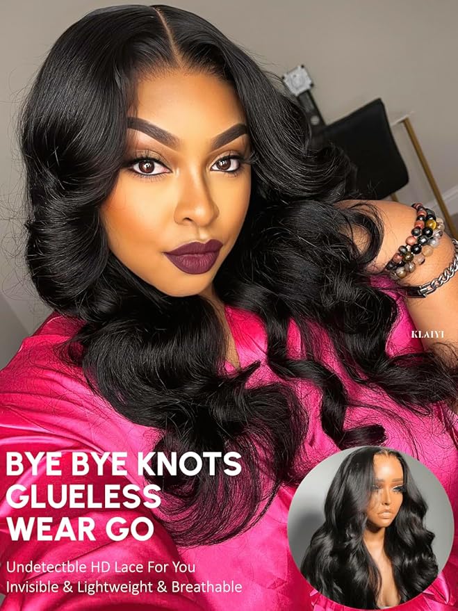 KLAIYI Wear And Go Glueless Wig Bye Bye Knots 13x4Precut Lace Front Wigs Human Hair Loose Body Wave Wig Pre Bleached Pre Everything Pre Plucked with Baby Hair 3S Ready to Wear Beginner Friendly 26Inch