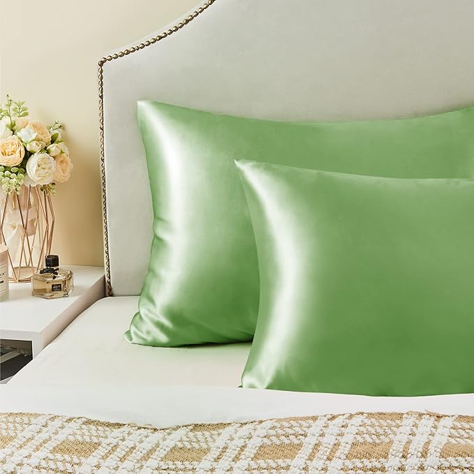 BEDELITE Satin Pillowcase for Hair and Skin, Super Soft Similar to Silk Pillow Cases 4 Pack with Envelope Closure, Cooling Pillowcases for Women Men (20"x40" King Size, Sage Green)