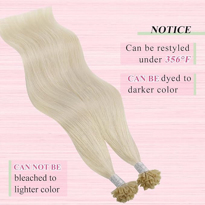 YoungSee Blonde U Tip Hair Extensions Human Hair Hot Fusion K Tips Human Hair Extensions Platinum Blonde Utips Hair Extension Real Hair for Thin Hair Keratin Hair Extension 18In 1G/S 50G