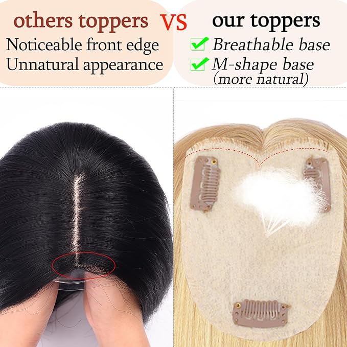 Human Hair Toppers for Women with Thinning Hair Real Human Topper Crown No Bangs 10 Inch #18P613 Ash Blonde mix Bleach Blonde