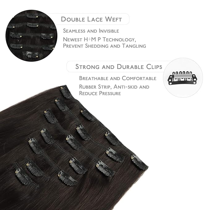 WENNALIFE Clip in Hair Extensions Real Human Hair, 24 Inch 140g 7pcs Remy Hair, Dark Brown Straight Natural Extensiones De Cabello Humano Con Clip Ins