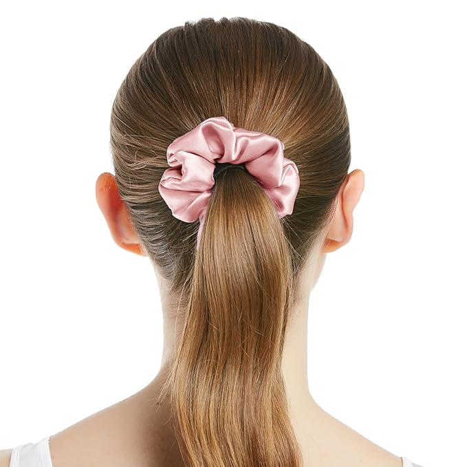 LILYSILK Silk Hair Scrunchies for Frizz&Breakage Prevention, 100% Mulberry Silk Hair Ties No Damage, Elastic Silk ponytail Holders, 1Pc, Rosy Pink