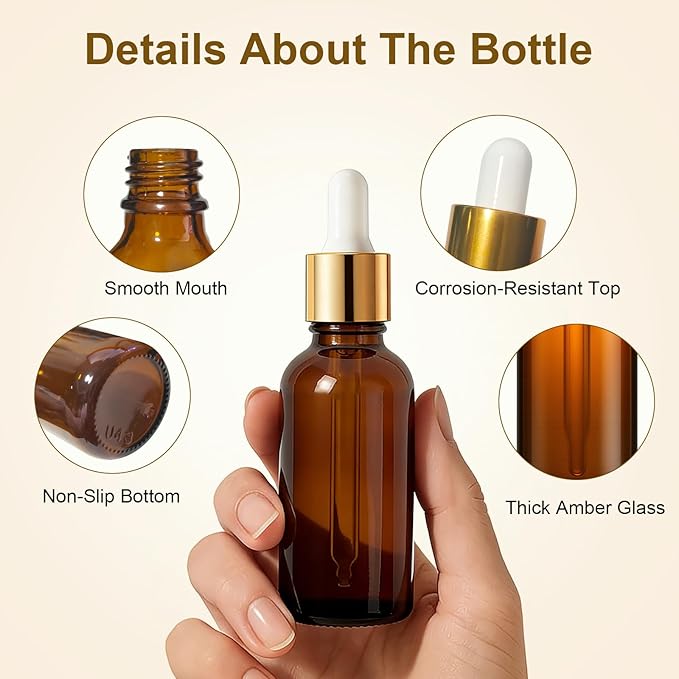 Easeen 48 Pack 2oz Amber Glass Dropper Bottles, Glass Eye Dropper Bottles for Essential Oils, Perfumes (Amber, 2oz)